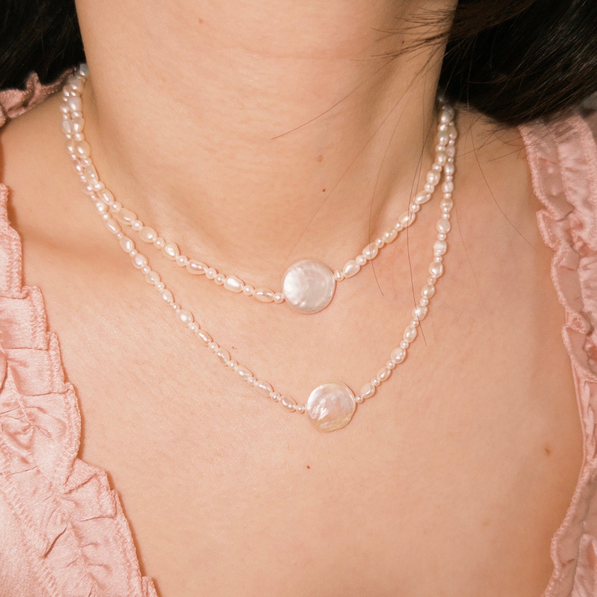pearl necklace length guide, everyday pearl necklace choker 34cm