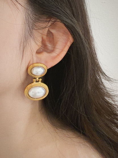 Oval Drop Pearl Earrings