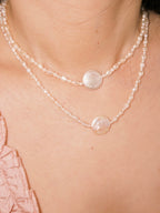 Layered pearl necklaces styled naturally for everyday wear with soft neutral tones